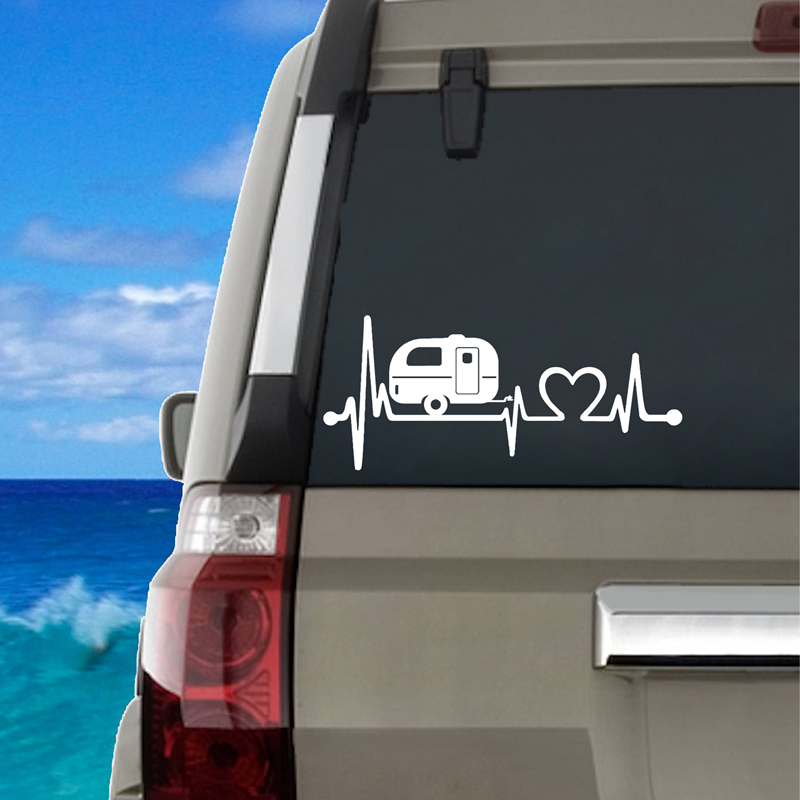 

For Camper Travel Trailer Hiker Camper Heartbeat Art Decal Decoration , Tent Hiking Vinyl Sticker Camper Art Decor, 15x7 cm