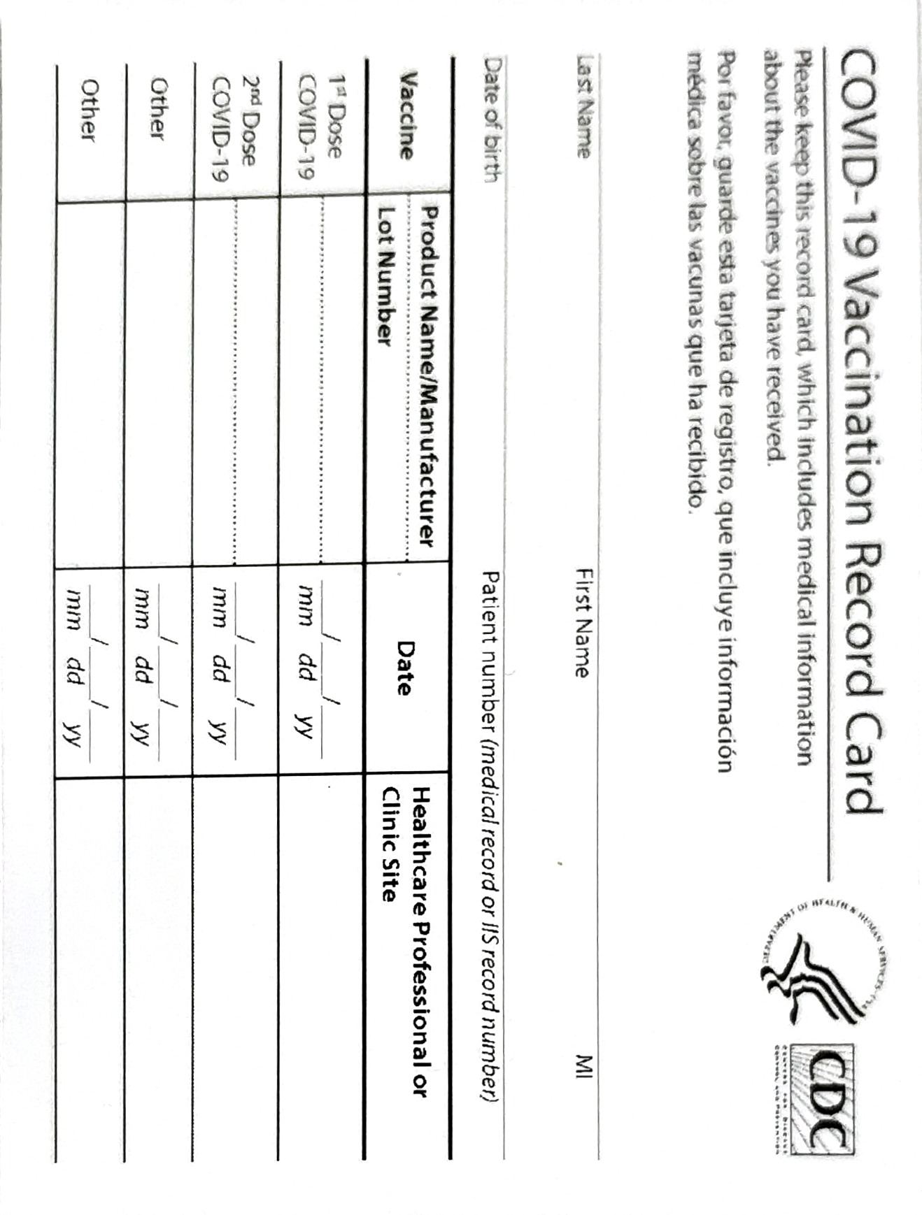 

EMS Delivery Blank CDC Vaccination Paper Products Records Cards with 4*3 inch Transparent Sleeve Waterproof Reusable Protector PVC Bags