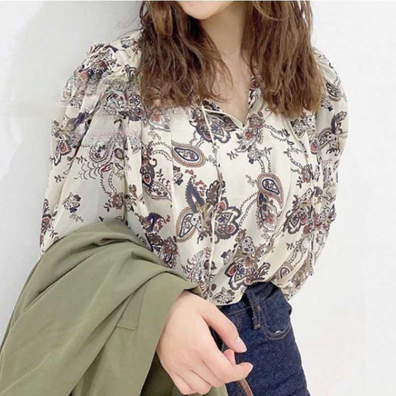 

Summer V-neck Lantern Long Sleeve Women Blouses Belt Fungus Design Chiffon Shirts Chic Elegant Casual Blusas Rojas Mujer 210525, Yellow