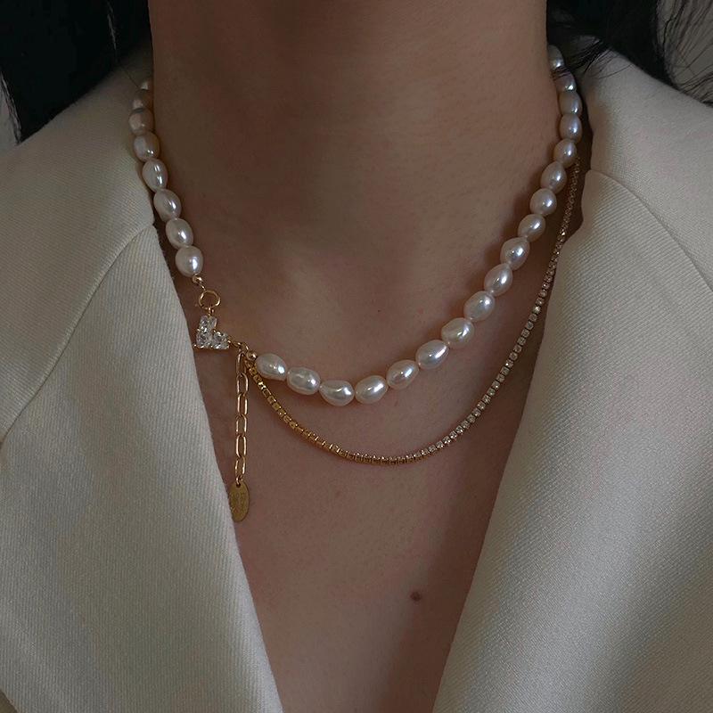 

Pendant Necklaces Diamond Love Pearl Necklace Dongdaemun Korea Simple Temperament Net Red Clavicle Chain Retro Personality Ins