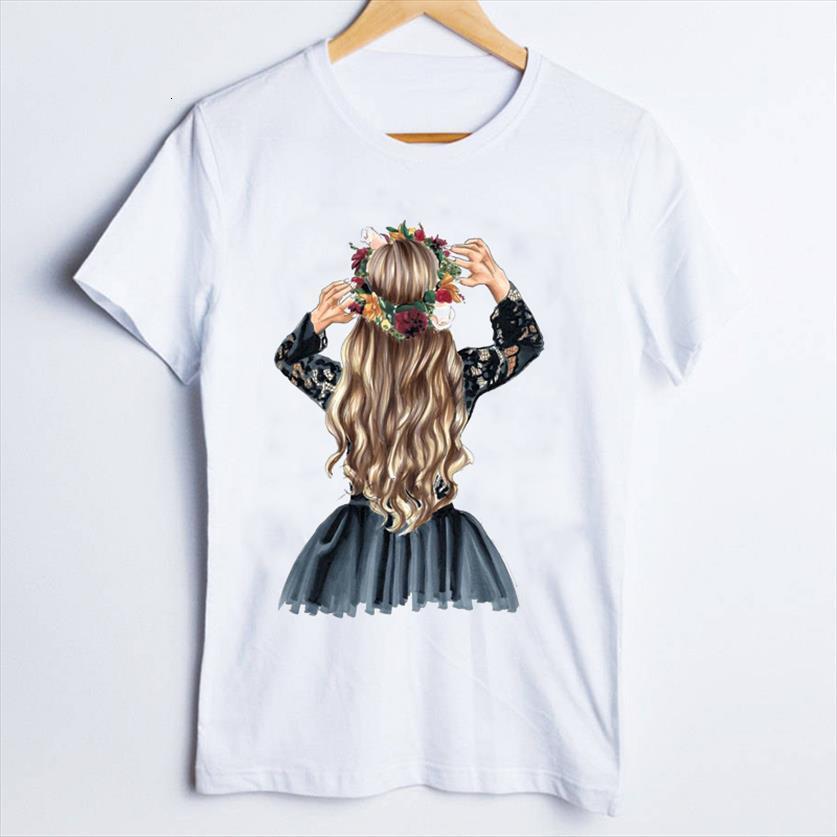 

tees print elegant girl womens t shirts harajuku cartoon style 90s clothes clothing female shirt, White