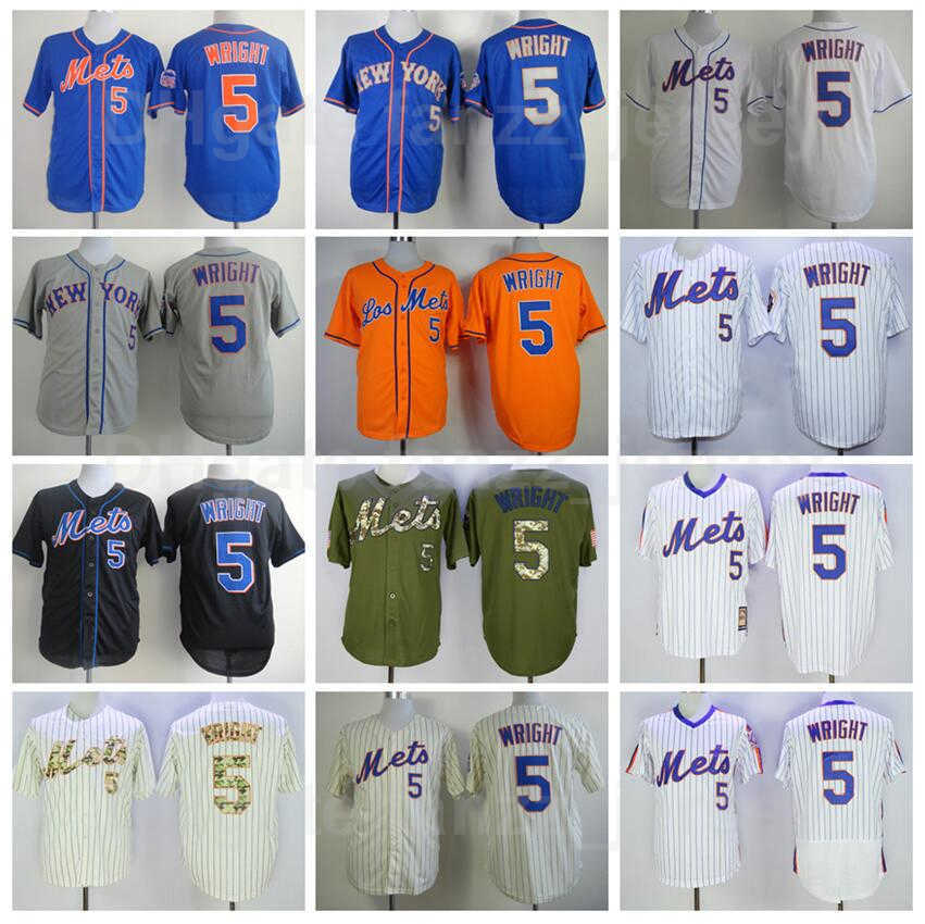 

Men Vintage 5 David Wright Baseball Jersey Retire All Stitched Team Flexbase Cool Base Blue White Orange Grey Beige Black Army Green Away Color Retro Sale