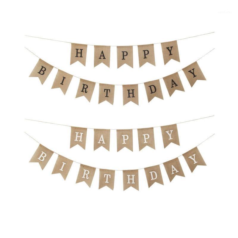 

Party Decoration Vintage Linen Jute Burlap Pennant Banner Bunting Background Pography Props Happy Birthday Home Decor Supplies