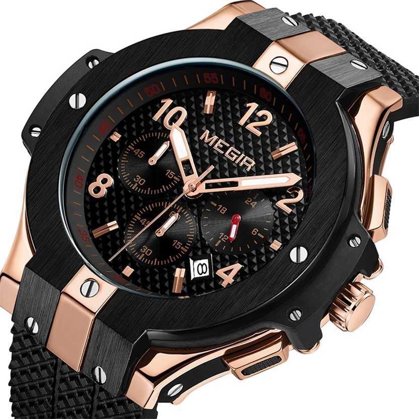 

MEGIR Brand Men Watch Quartz Gold Rubber Band 3ATM Water Resistant Chronograph Mens Wrist 220124, White