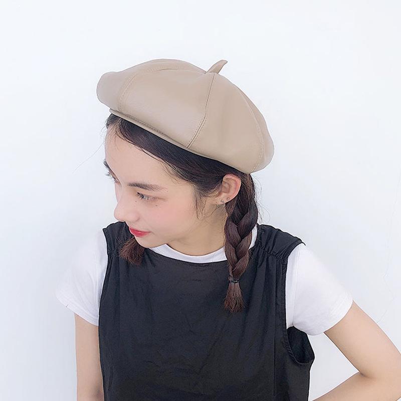 

Berets Korean Female Autumn And Winter Retro British Leather Sboy Painter Hat Beret Pumpkin Octagonal Tide, Black