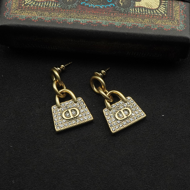 

Luxury Jewelry Earrings Fashion Niche Design Bag Full of Diamond Pendant Earrings, Dijia.com Red Live Broadcast with Goods, the Same Recommendation, Golden;silver