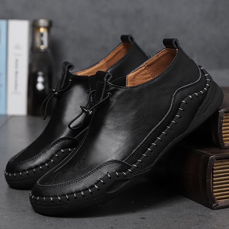 

Men Casual Shoes Leather High Quality Sneakers Men Breathable Slip-on Mens Loafers Handmade Outdoor Moccasins Plus Size 38-48, Dark brown