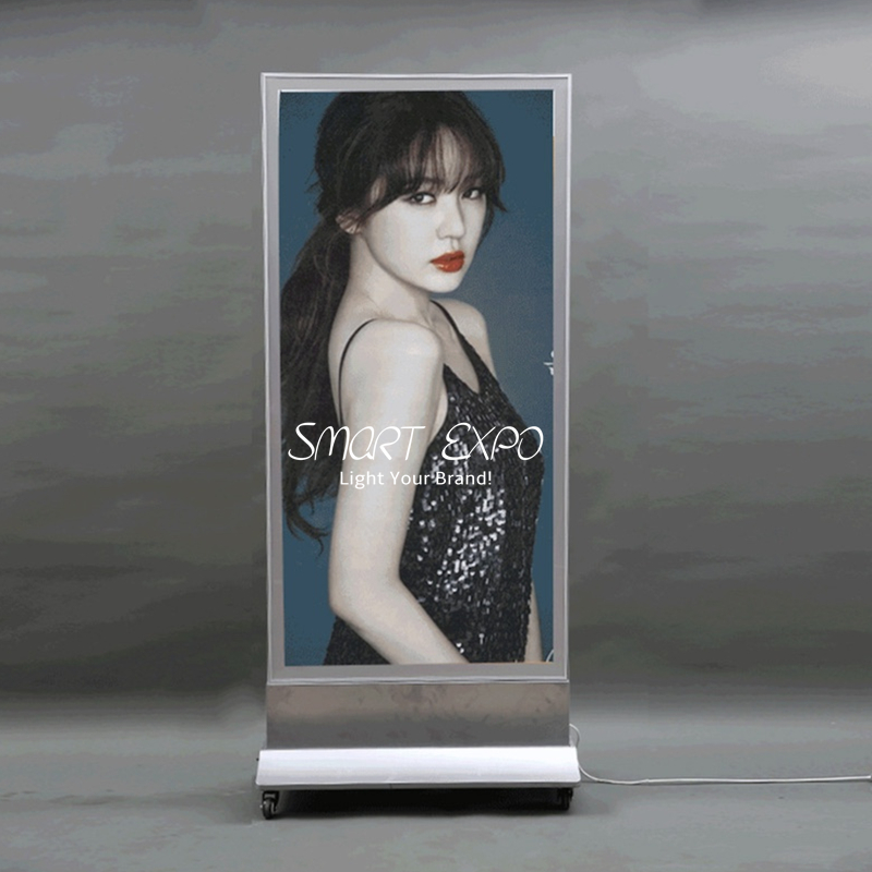 LED Double Sided Free Standing Light Box Advertising Display Sign with Base Wheels Wooden Case Packing (60*180cm)-image-438810350