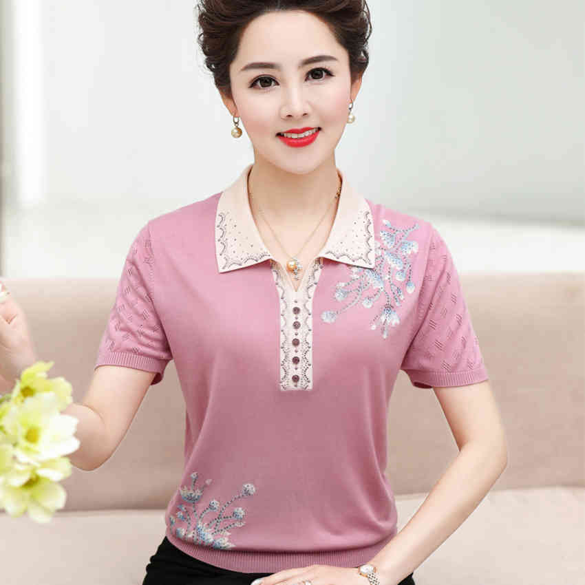

Women's Knits & Tees 2021 Spring Summer Women Short Sleeve Floral Print Elastic Knitted Sweaters Pullovers Female Tricot Jumper Fe, Pink colour