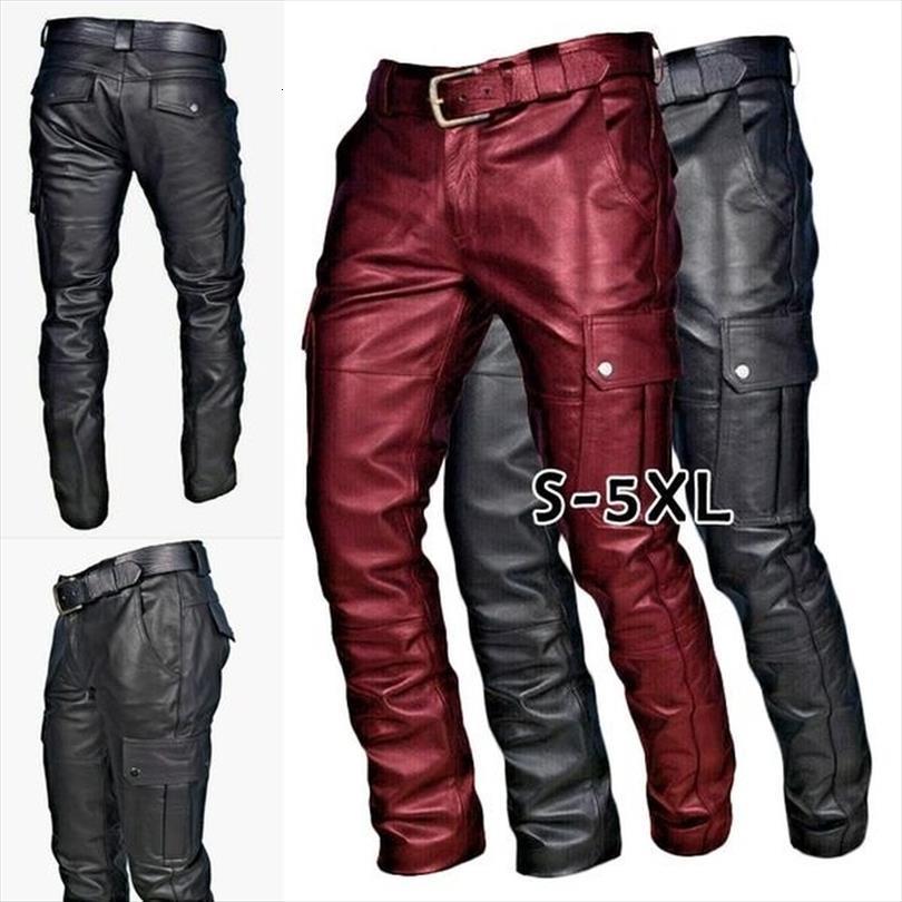 

straight pu leather biker women pants motocycle long loose street style steampunk trousers rock roll, Black