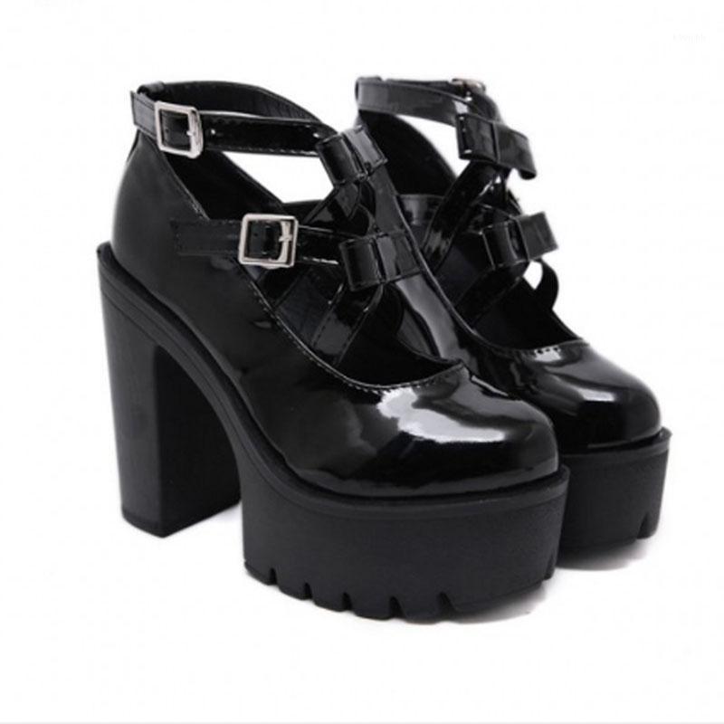 

Women's High-heeled Shoes Black Leather Thick Soled Heels Fashion Sandal