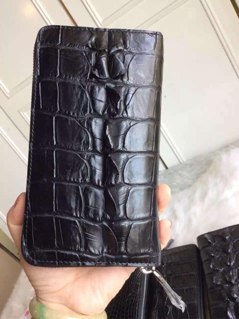

Wallets 100% Genuine Crocodile Skin Leather And Alligator For Men With Zipper Closure Black Color Bank S Holder
