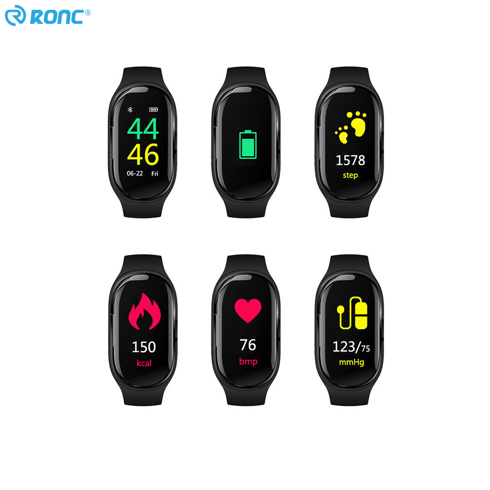 

2 In 1 Bluetooth Earphones and Color Screen Smart Watch Bracelet Wearable Wireless Sports Headphone for Xiaomi IPhone Huawei, Black