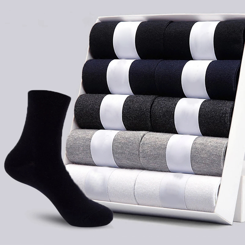 

10 Pairs /Lot Classic Business Socks For Men Set Spring Summer Casual Soft Breathable Black 100% Cotton Male Socks Plus Size, White