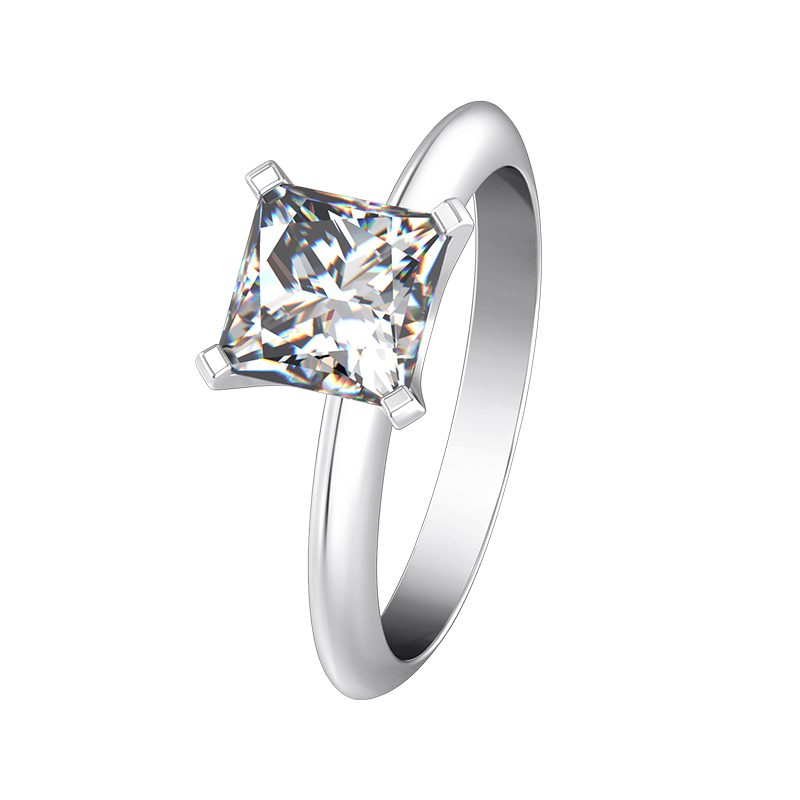 

Pure Silver 925 Wedding Jewelry 1CT NSCD Simulated Diamond Ring Princess Engagement Solitaire Rings 18K White Gold Plated