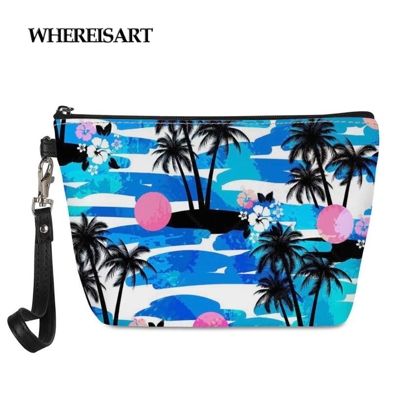 

Tropical Palm Tree Ocean Wave Pattern Women Beauty Makeup Bags Female Professional Make Up Box Lady Organizer Packet Cosmetic & Cases