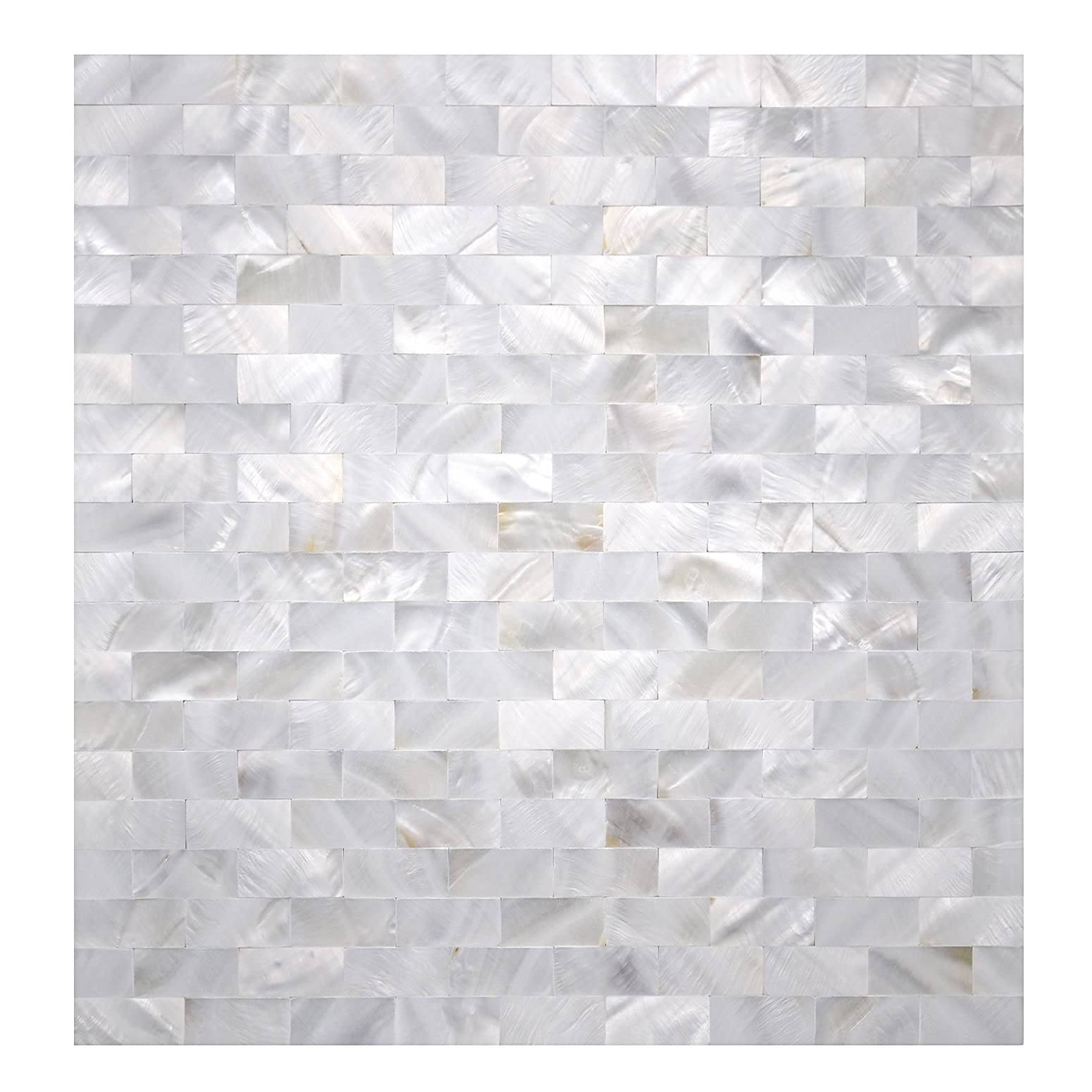 Art3d Wall Stickers 6-Pack Mother of Pearl Shell Tile for Kitchen Backsplashes/Shower Wall, 30x30cm White Subway-image-726778087