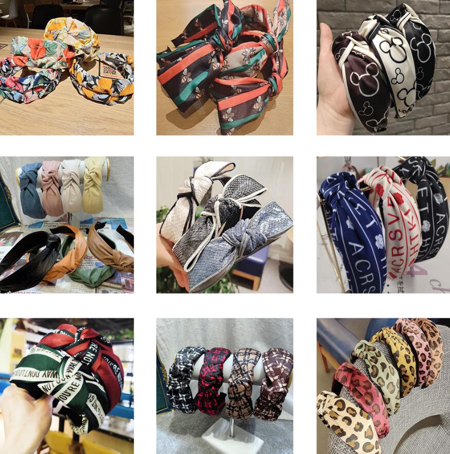 

Ladies Fashion Letter Printing Bow Hair Bands Ladies Leopard Print Hairs Accessories Girls Cross Elastic Cashmere Jewelry, Black;brown