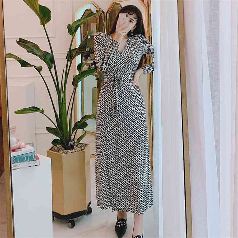 

Wrap Dress korean ladies maxi Summer long Sleeve V neck Sexy Office Party Dresses for women clothing 210602, The picture color