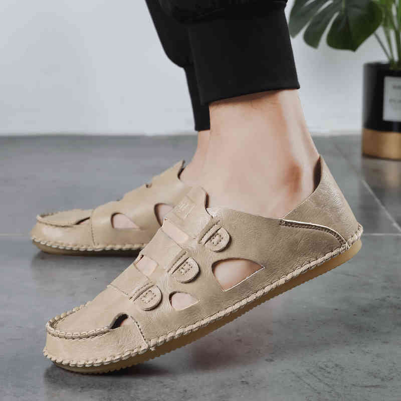 

slippers summer men casual sandals beach classic fashion genuine leather slip on male flat black big size 48 5ydp