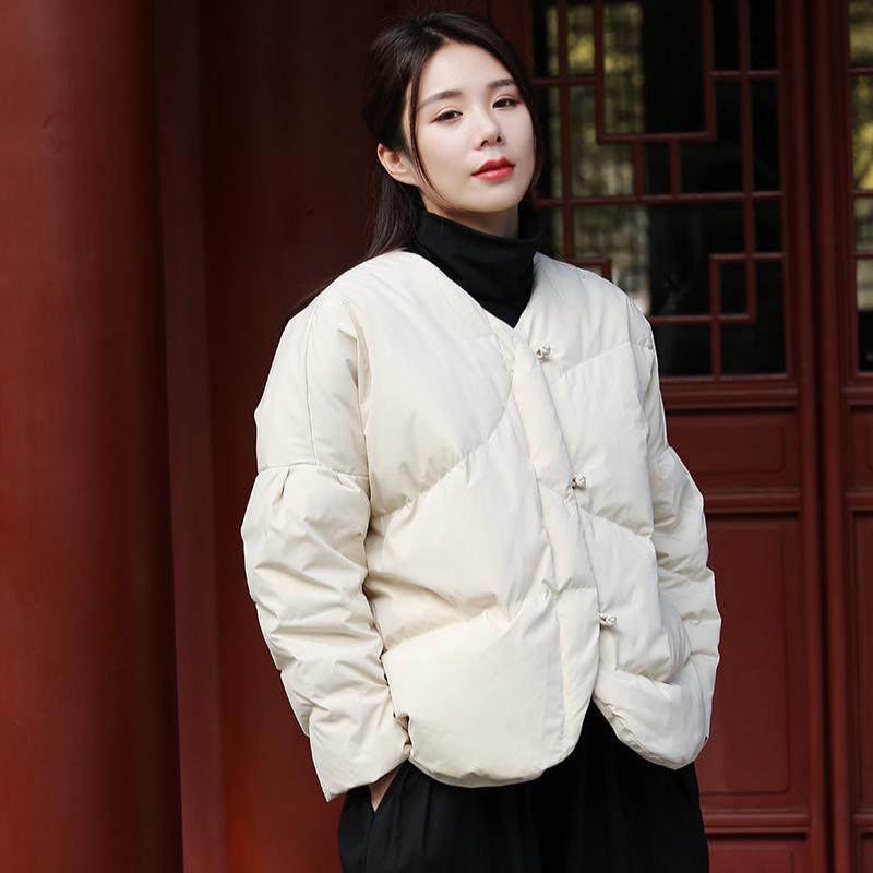 

Johnature Women Retro Plate Buckle Fashion Warm Down Jacket Coat Autumn Winter Casual All-match Long Sleeve Down Jacket 210521, Black