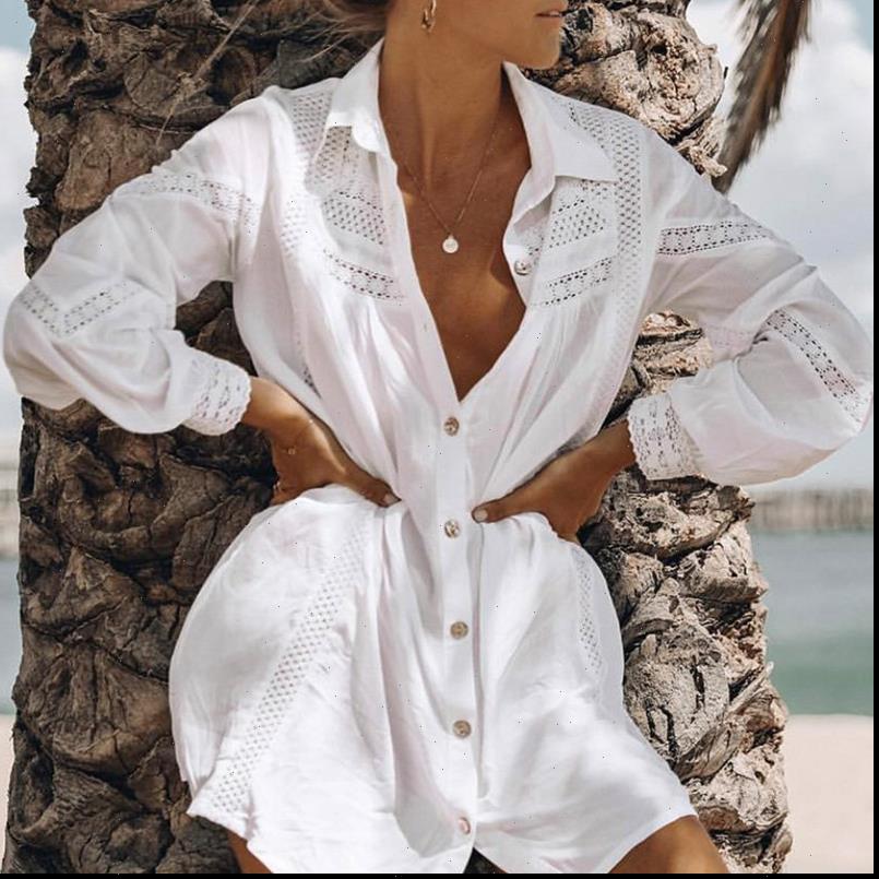 

simplee womens shirts white beach cover up blouse shirt summer tunics women long sleeve swimsuit ups hollow out
