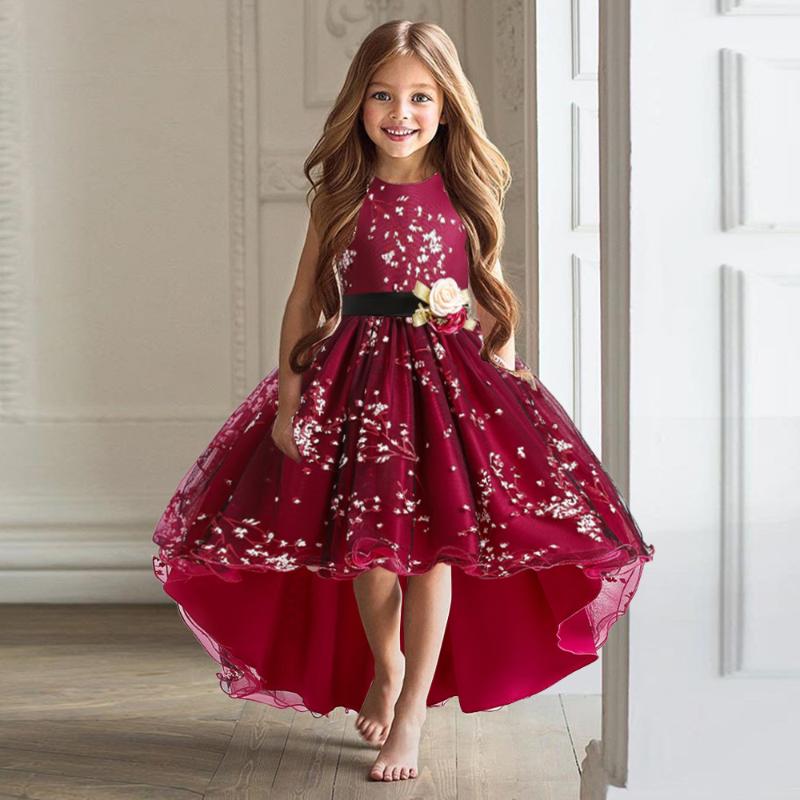 

Girl's Dresses 2021 Vintage Pageant Flower Girls Dress Children Costume Kids Bridesmaid For Party Wedding Infant Vestidos, Red;yellow