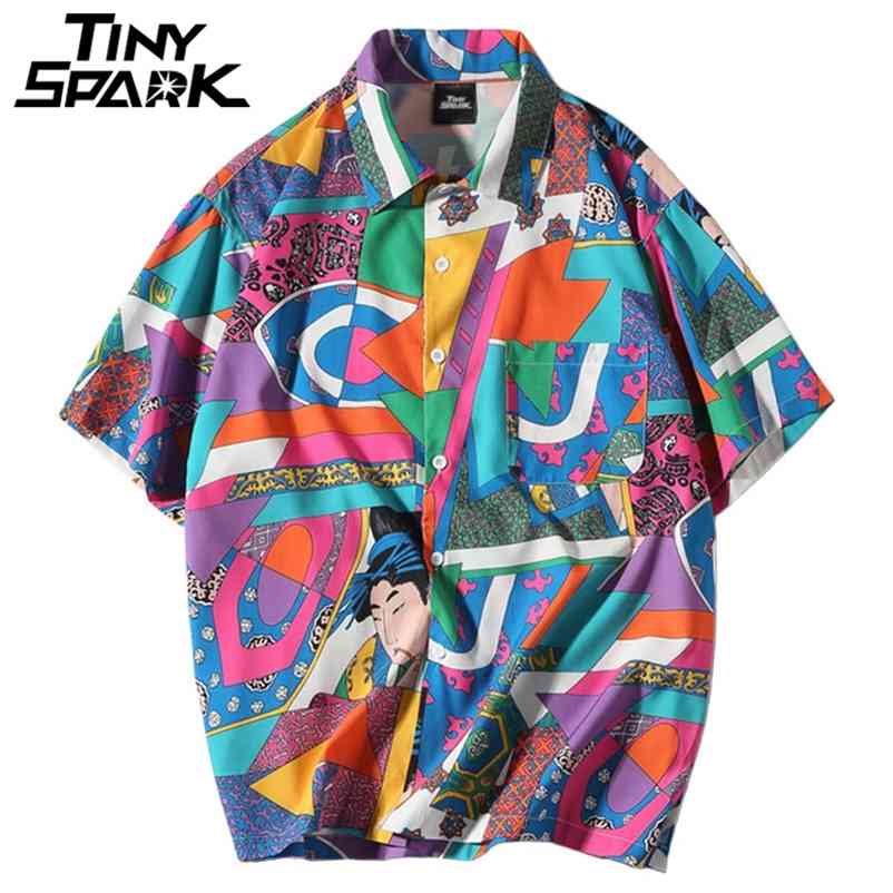 

Men Loose Hip Hop Shirt Harajuku Japanese Ukiyo E Anime Shirt Short Sleeve Top Hawaiian Shirt Casual Streetwear Thin Summer 210708, A35xq160