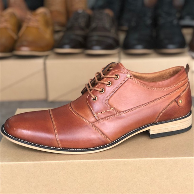 

Men's Brand Cap Toe Oxford Dress Designer Shoes Genuine Leather Lace up Business Shoe Top Quality Party Wedding Trainers Big Size 005, Color 2