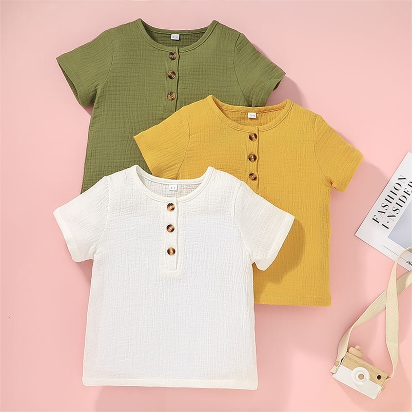 

Summer Style Children Short Sleeve Single Breasted White Yellow Green Solid Streetwear Cute Baby Girl Or Boys T-shirt 3-10T 210629