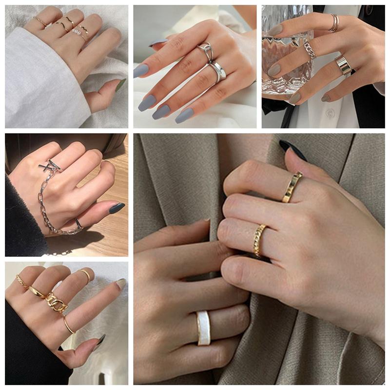 

Cluster Rings Vintage Gold Silver Color Punk Geometric For Women Twist Minimalist Adjustable Opening Joint Ring Female Jewelry LX149, Golden;silver