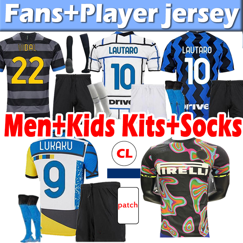 

21/22 IntER 4th Fans Player Version Soccer Jerseys 2021 mILan Adult+Kids Kits+Socks Full sets LUKAKU LAUTARO ALEXIS VIDAL BARELLA football jersey Training, 20 21 away patch