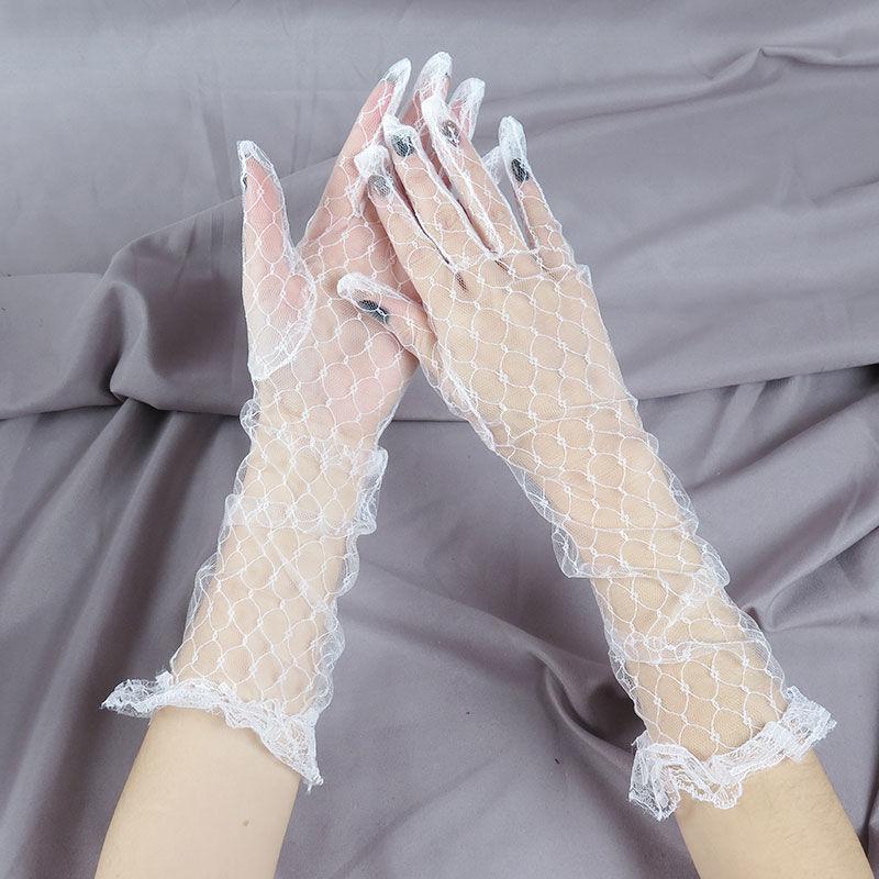 

Five Fingers Gloves Sexy Black Lace Female Summer Sunscreen Thin Long Mesh Punk Elasticity Hollow Full Finger UV Cycling Driving B95
