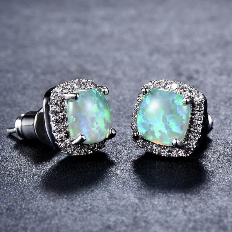 

High Quality 925 Silver Plated Colorful Gemstone Opal Stud Earring Jewelry for Sale