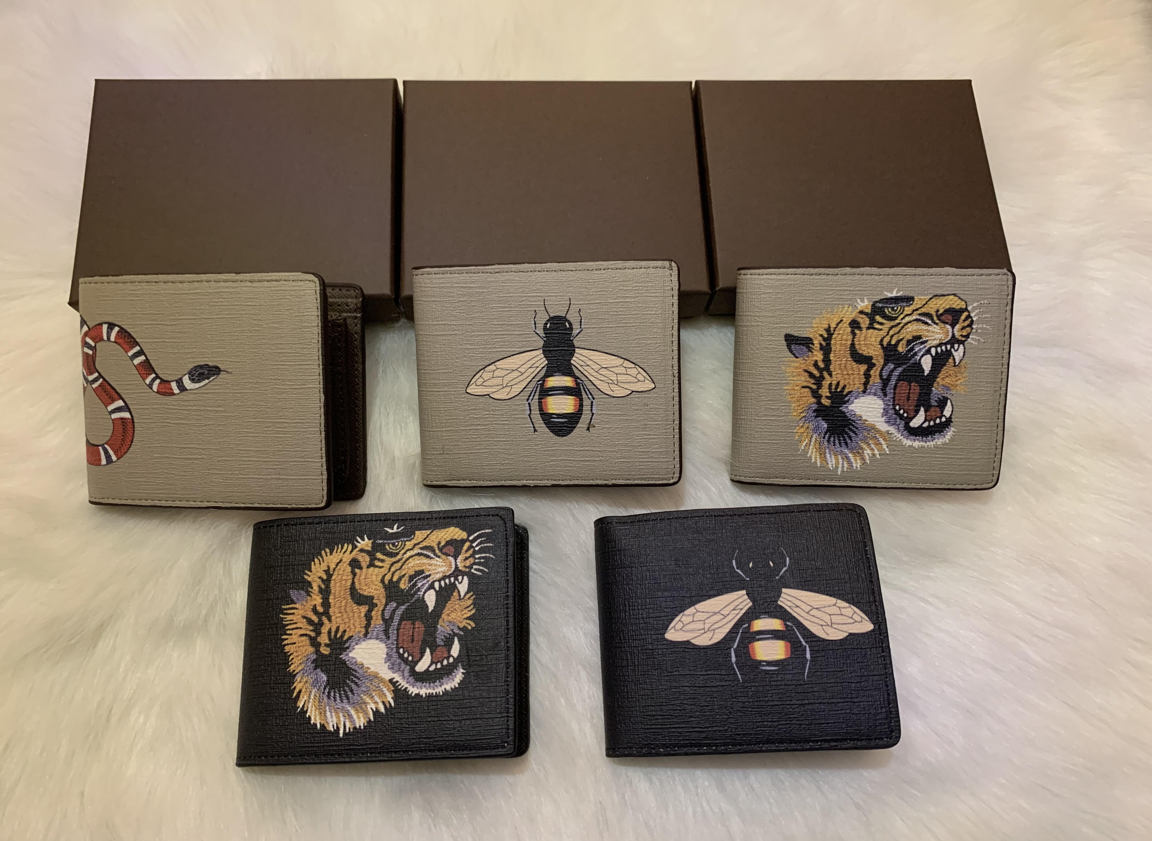 

2022 Designer Wallets Animal Short Wallet Leather Black Snake Tiger Bee Men and Women Long Style Luxury Purse Card Holders With Gift Box