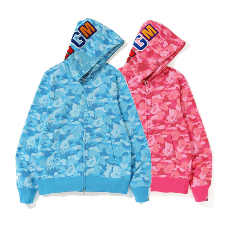 

Autumn winter street fashion Japanese shark head sweater men's camouflage hip hop zipper shirt couple hooded girl student coat, Black