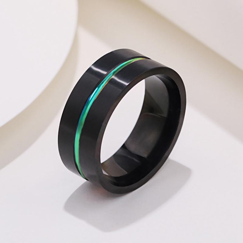 

Cluster Rings Men's 8mm Black Stainless Steel Titanium Rainbow Line Ring For Men Design Fashion Accessories Gift Party WC023, Golden;silver