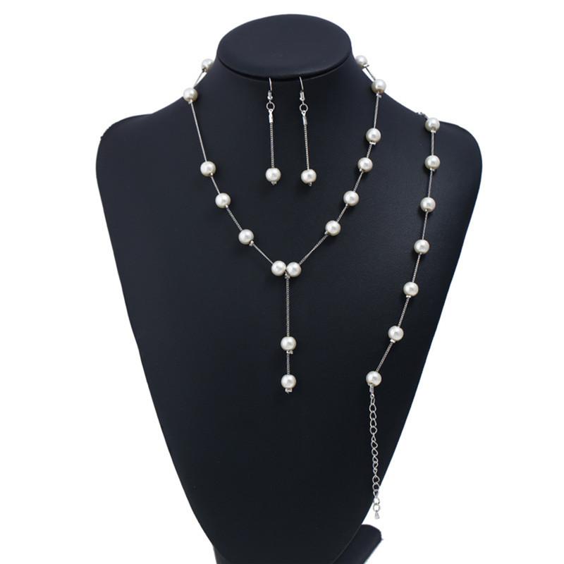 

Earrings & Necklace 1Set Imitation Pearls Bracelet Gold/Silver Color Elegant Jewelry Sets For Women