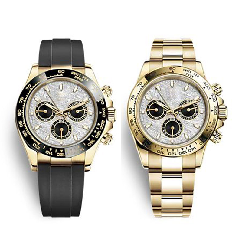 

high quality 40mm men's automatic mechanical watch rubber watchband stainless steel watchbands meteorite face mens folding buckle sport waterproof watches, Silver