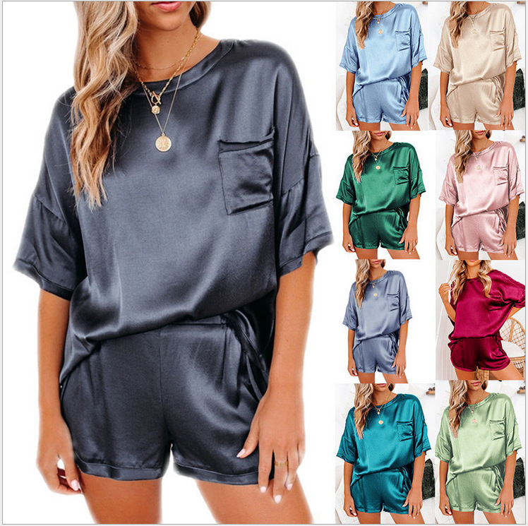 

Women 2 Piece Tracksuits Designer Two Pieces Pajama Solid Color Pockets Ladies Homewear Soft Silk Nightwear, Pink
