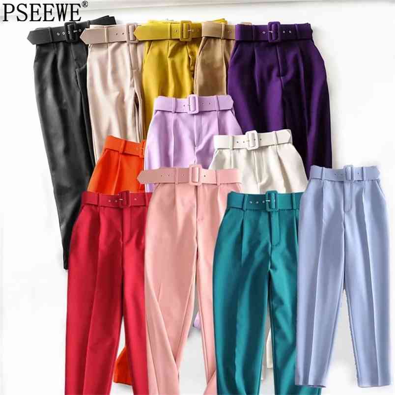 

Spring Women's Pants Belt Black High Waisted Trousers For Female Fashion Office Elegant Beige Casual Woman 210519, Khaki