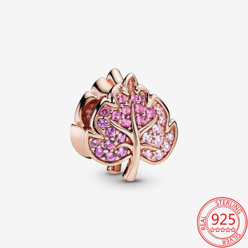 

Charms 925 Sterling Silver Rose Gold Beads Sparkling PavÃ© Leaf Charm Bracelet Fits DIY Gift Jewelry, Bronze;silver