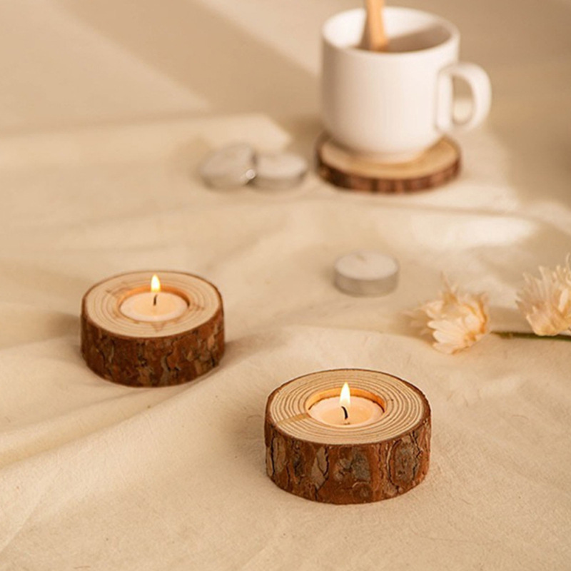 Wooden Candlestick Round Candle Holder Dinning Table Desktop Decoration Plant Flower Plot Wedding Props-image-747390415