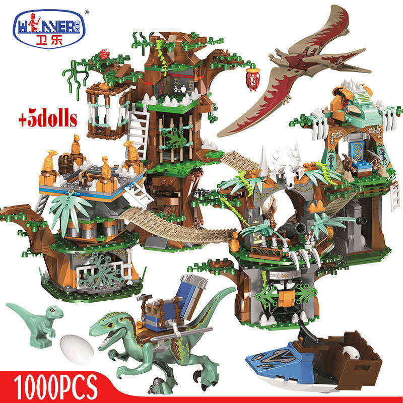 

Halloween Christmas toys Erbo 1000 Stuks Jurassic World Dinosaur Tree House Building Park Numbers Bricks Sets Toys For Children Gifts 0915