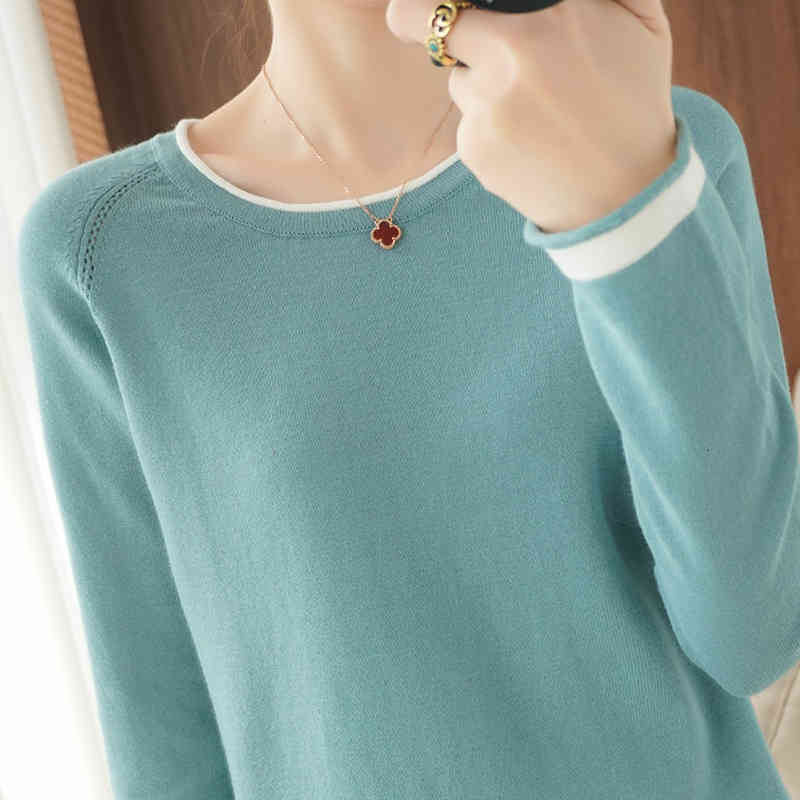 

Women's Sweaters Female round knitted sweater, long sleeve jumper 100% cotton for women, short, casual and loose, , spring autumn K0QK, 1# shoe box