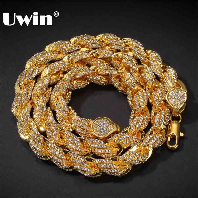 

UWIN 9mm Rope Chain Necklace Silver Color Iced Out Rhinestones Hiphop Necklaces Jewelry Men Women Drop