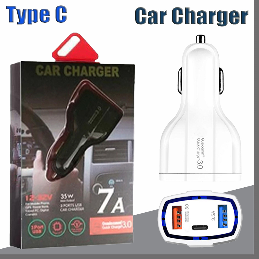 

Quick fast 35W 7A 3 Ports Car Charger Type C USB QC 3.0 With Qualcomm Technology For Mobile Phone GPS Power Bank Tablet PC