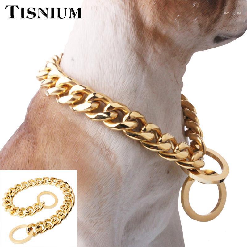 

Tisnium 17mm Cuban Link Dog Chain Collar Gold Color Solid Stainless Steel Pet Safety Rope Choker Slide The Circle To Adjust Size Chains, Silver