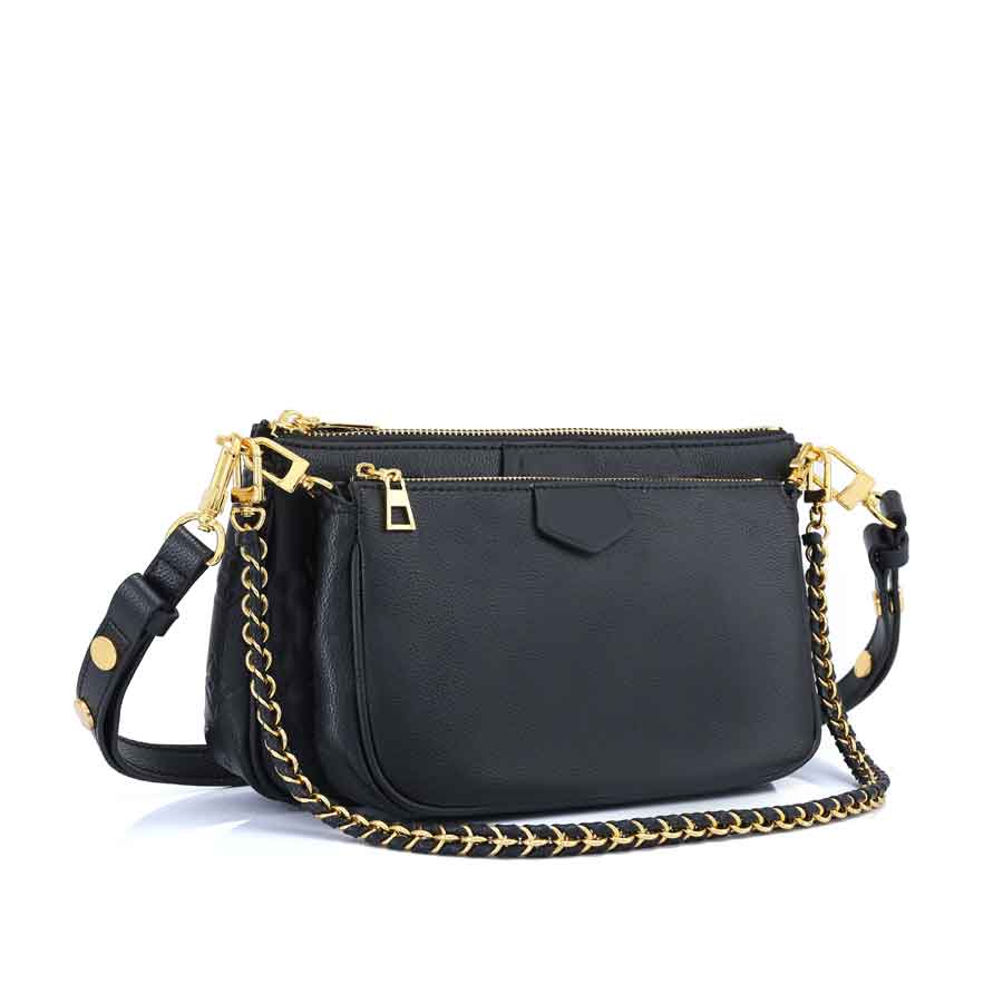 

Designer shoulder bag Fashion black leather Ladies handbag 2 pcs/set bags Flowers favorite women Crossbody Purse female Messenger Bag M80399, Black-a