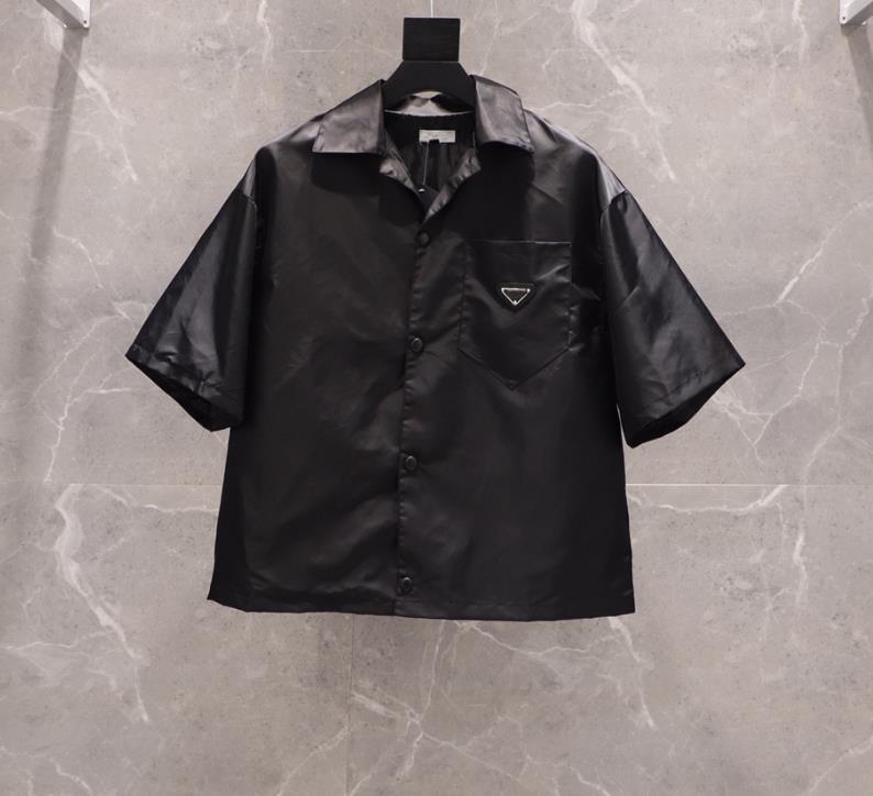 

2021 womens and mens shirt casual brand short blouses Classic inverted triangle loose Imported high-quality nylon tooling Summer tops SIZE S, Black